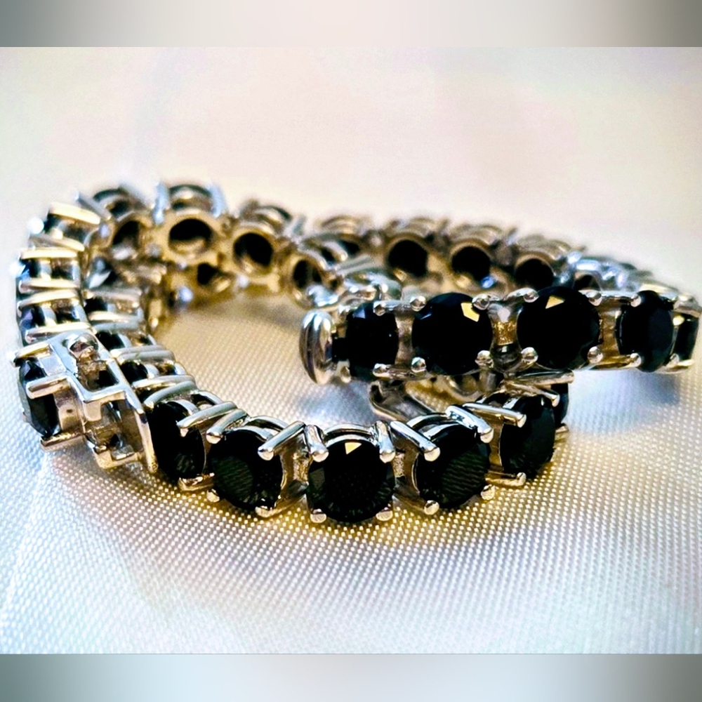 Black Gemstone and Sterling Silver and Stainless Steel Bracelet